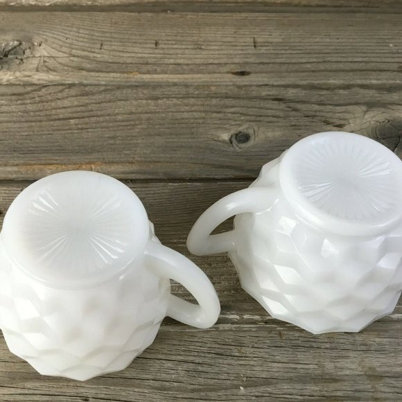 Hazel Atlas Cubed Cream and Sugar, Milk Glass Cream and Sugar, Cubist Pattern, V - Picture 9 of 10